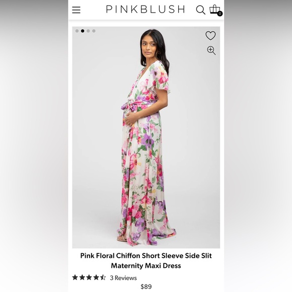 Pinkblush Pink Floral Chiffon Short Sleeve Side Slit
Maternity Maxi Dress - Picture 2 of 4